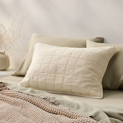 Standard Heavyweight Linen Blend Quilt Pillow Sham Rose - Casaluna: Woven Rayon, Cotton Backing, Zipper Closure