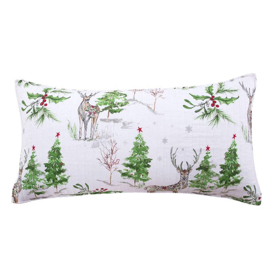 Standard Villa Lugano Sleigh Bells Sham White/green/red - Levtex Home: Cotton Reindeer Design, Tie Closure : Target