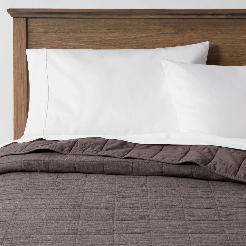 King Space Dyed Cotton Linen Quilt Dark Gray - Threshold: OEKO-TEX Certified, Woven Coverlet with Double-Needle Stitching