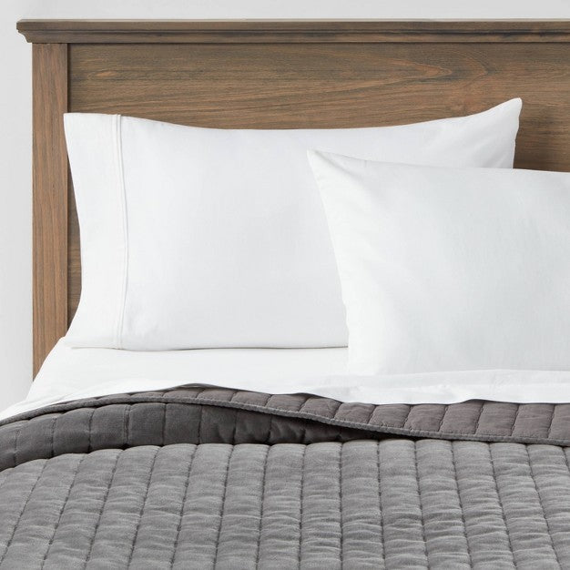 King Channel Stitch Velvet Quilt Charcoal - Threshold: Cotton Backing, Year Round Comfort, Machine Washable