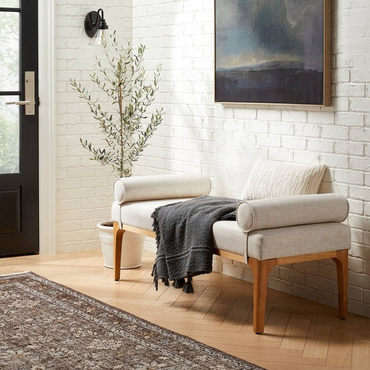 Randolph Bench with Bolster Pillows Linen (KD) - Threshold designed with Studio McGee: Entryway Seating, Bedroom Furniture