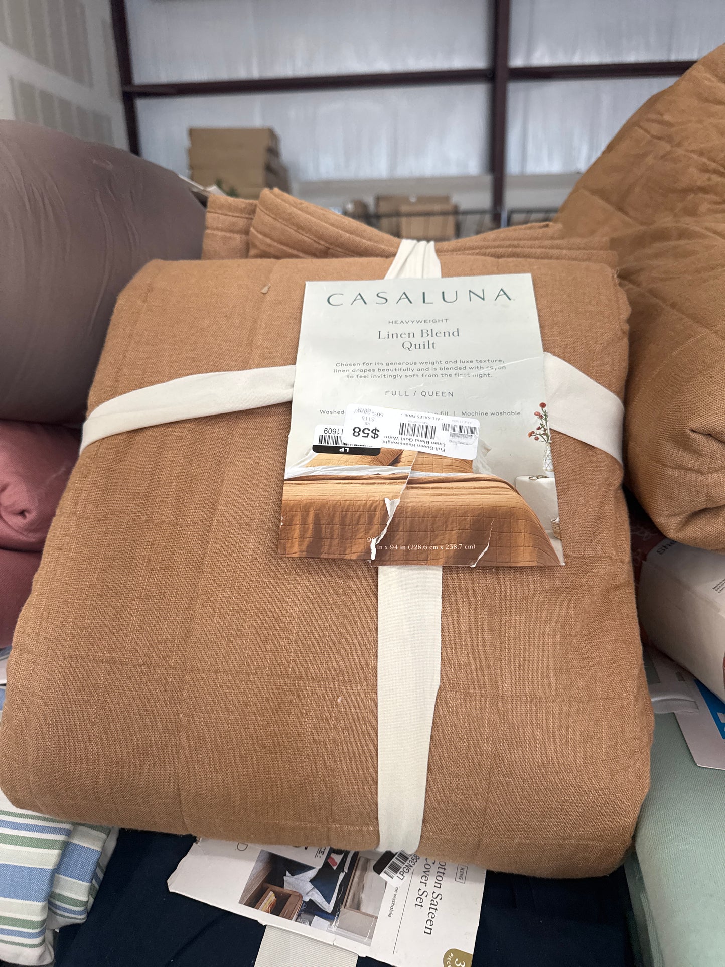 Full/Queen Heavyweight Linen Blend Quilt Warm Brown - Casaluna: Rayon & Cotton, OEKO-TEX Certified, Woven