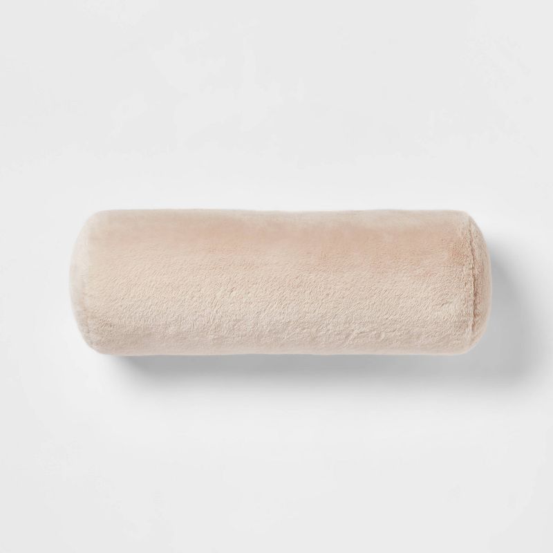 Faux Rabbit Fur Bolster Throw Pillow Neutral - Threshold™: Cylinder Shape For Modern Comfort : Target