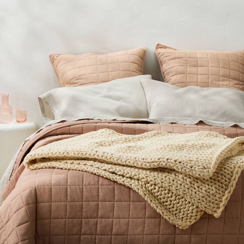 50"x70" Oversized Solid Bed Throw Natural - Casaluna: Acrylic Knitted, Reversible, OEKO-TEX Certified