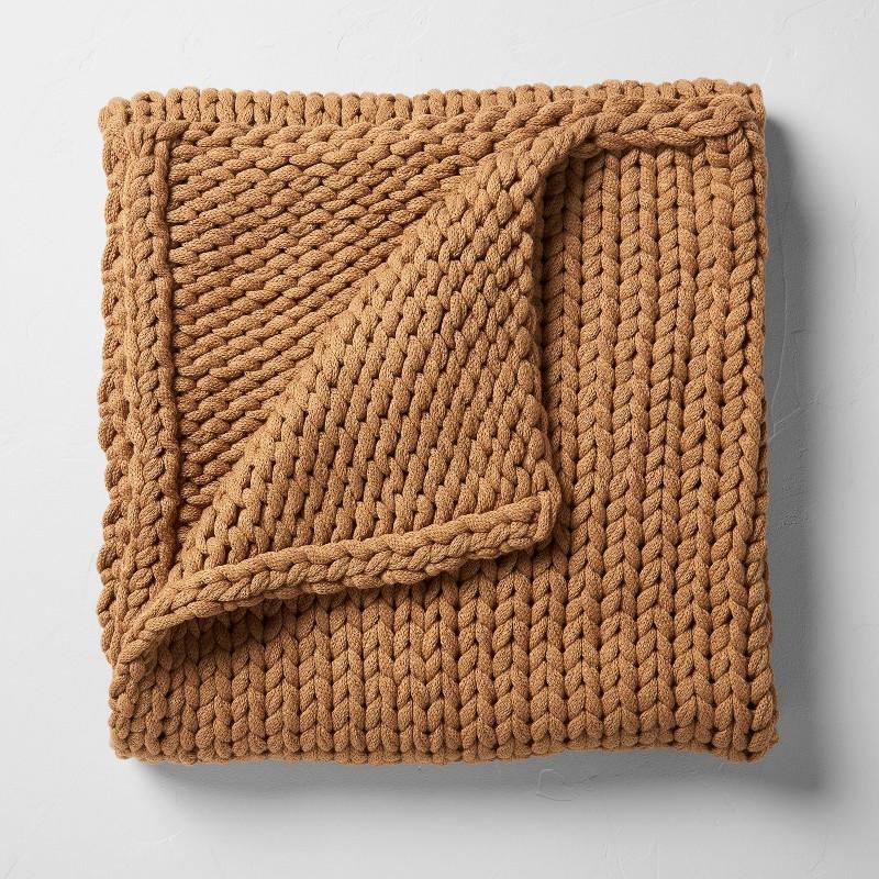 50"x70" Oversized Solid Bed Throw Warm Brown - Casaluna: Acrylic, Knitted, Reversible, OEKO-TEX Certified