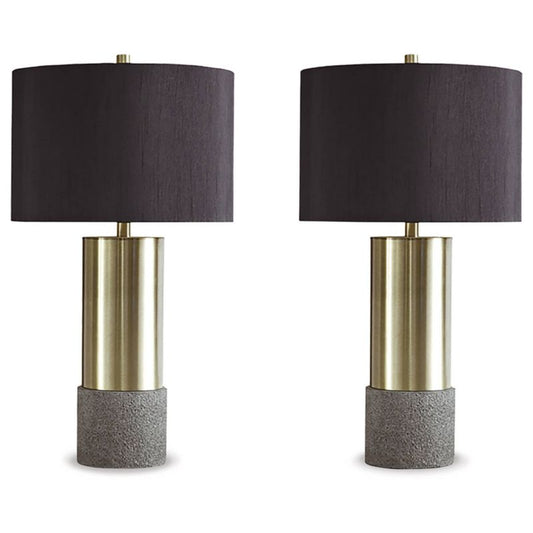 Set Of 2 Jacek Table Lamps Gray/brass - Signature Design By Ashley: Chic Drum Shade, Metallic Accents, Ul Listed : Target