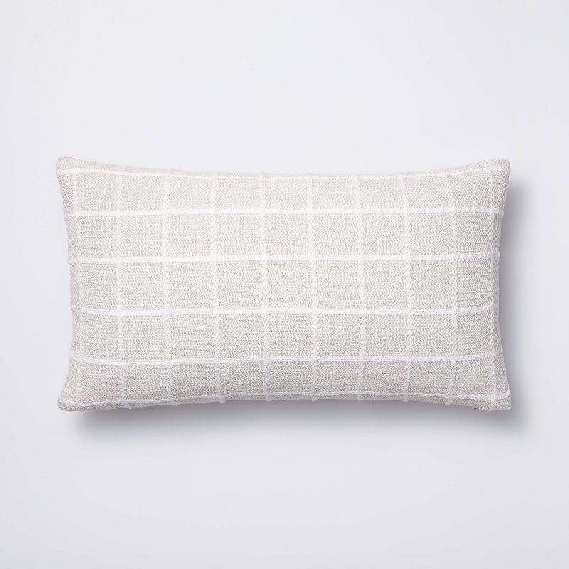 Oblong Woven Grid Decorative Throw Pillow Light Beige - Threshold designed with Studio McGee: Cotton Ribbed, Indoor Rectangle Cushion
