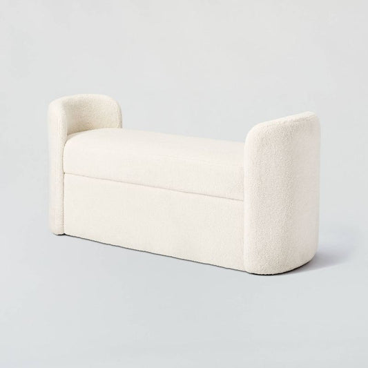 Springdell Rounded Bench Cream Faux Shearling: Velvet Upholstery, Metal & Plywood Frame - Threshold designed with Studio McGee