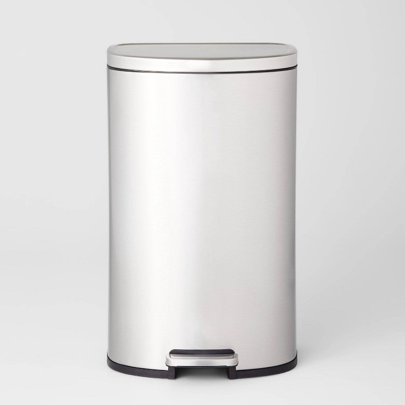 45L D Shape Step Trash Can - Brightroom: Stainless Steel, 13 Gallon, Kitchen Garbage Can, Smooth Finish, Indoor Use