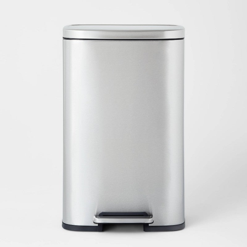 45L Rectangular Step Trash Can Silver - Brightroom: Stainless Steel, Quiet Pedal Lid, Removable Liner, Kitchen Use