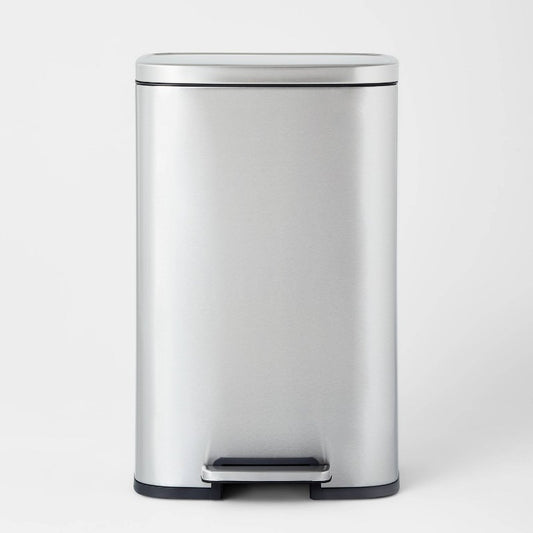 45L Rectangular Step Trash Can Silver - Brightroom: Stainless Steel, Quiet Pedal Lid, Removable Liner, Kitchen Use