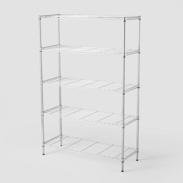 5 Tier Wide Wire Shelving Chrome - Brightroom: Adjustable Metal Storage Unit, 72.63" H, 350 lb Capacity, Silver