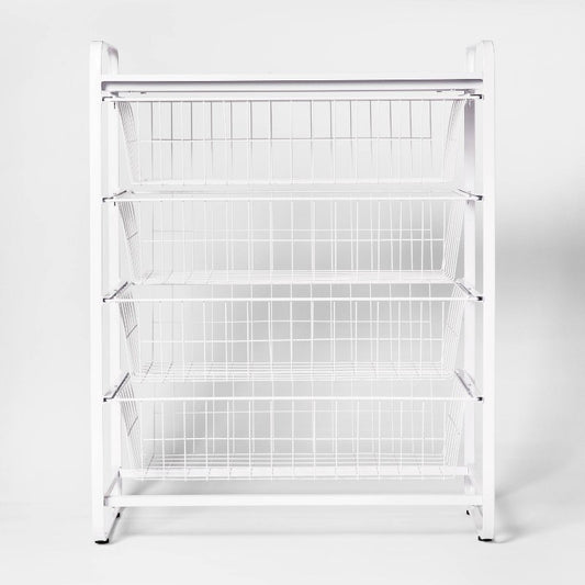 4 Drawer Metal Storage Organizer White - Brightroom: Steel Utility Storage, Fixed Shelves, Universal Wire Drawers