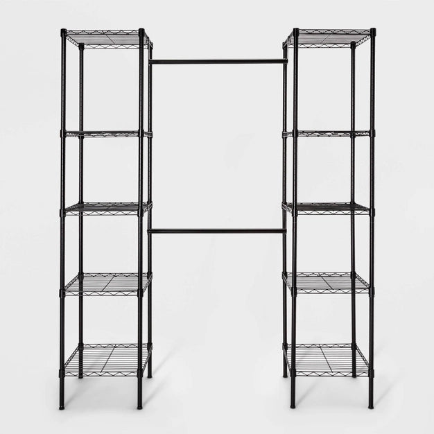 4'11" - 6'10" Wire Closet System Black - Brightroom: Adjustable Shelves, Steel Frame, 10-Piece Organizer Kit