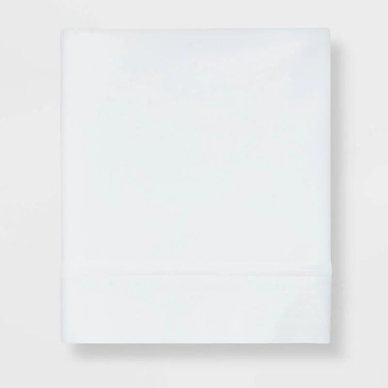 Queen 400 Thread Count Performance Flat Sheet White - Threshold: Cotton Sateen, Machine Washable, STANDARD 100 by OEKO-TEX