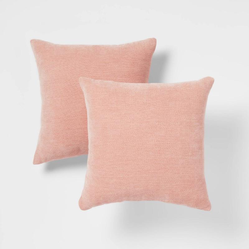 2pk Chenille Square Throw Pillows Pink - Threshold: Soft Polyester, Indoor Decorative Pillow Set
