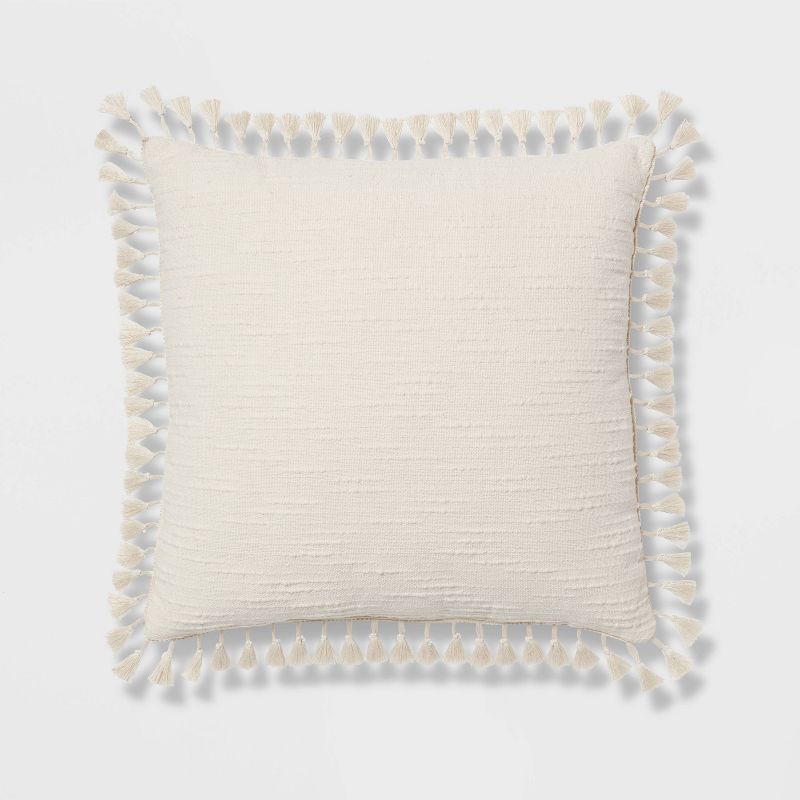Euro Textured Slub Tassel Decorative Throw Pillow Natural - Threshold™: Cotton Dobby, Indoor Square Cushion, Oeko-tex Certified : Target