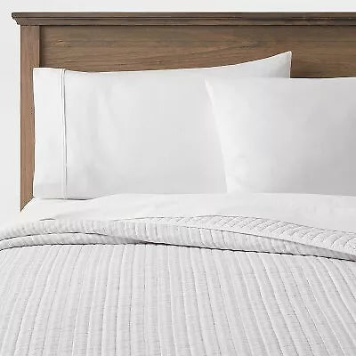 King Reversible Cotton Stripe Quilt Light Gray - Threshold