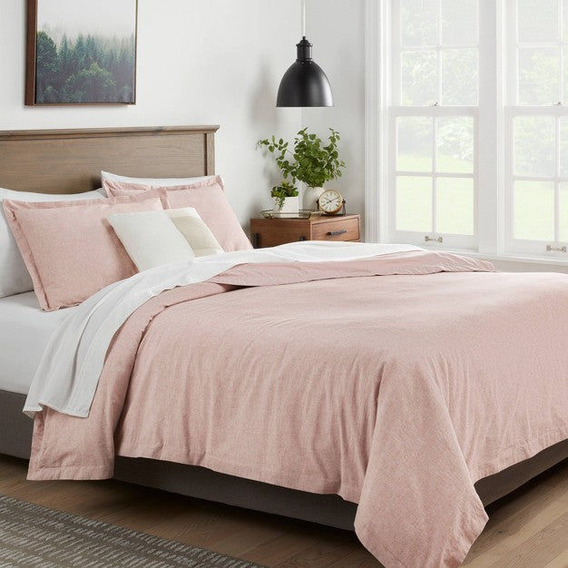 King Cotton Linen Chambray Duvet Cover & Sham Set Terracotta - Threshold: Woven Fabric, Midweight, Zipper Closure