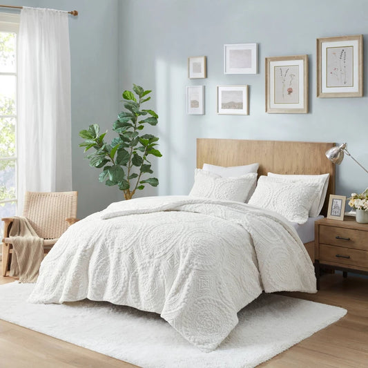 3pc Full/Queen Alivia Faux Fur Ultra Plush Duvet Cover Set - Ivory