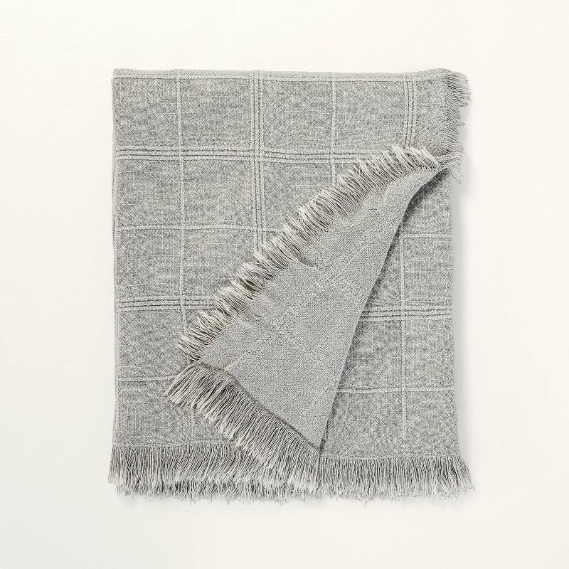 Textured Grid Lines Dobby Throw Blanket Light Gray - Hearth & Hand™ With Magnolia: Fringe, Linen, Couch Decor : Target
