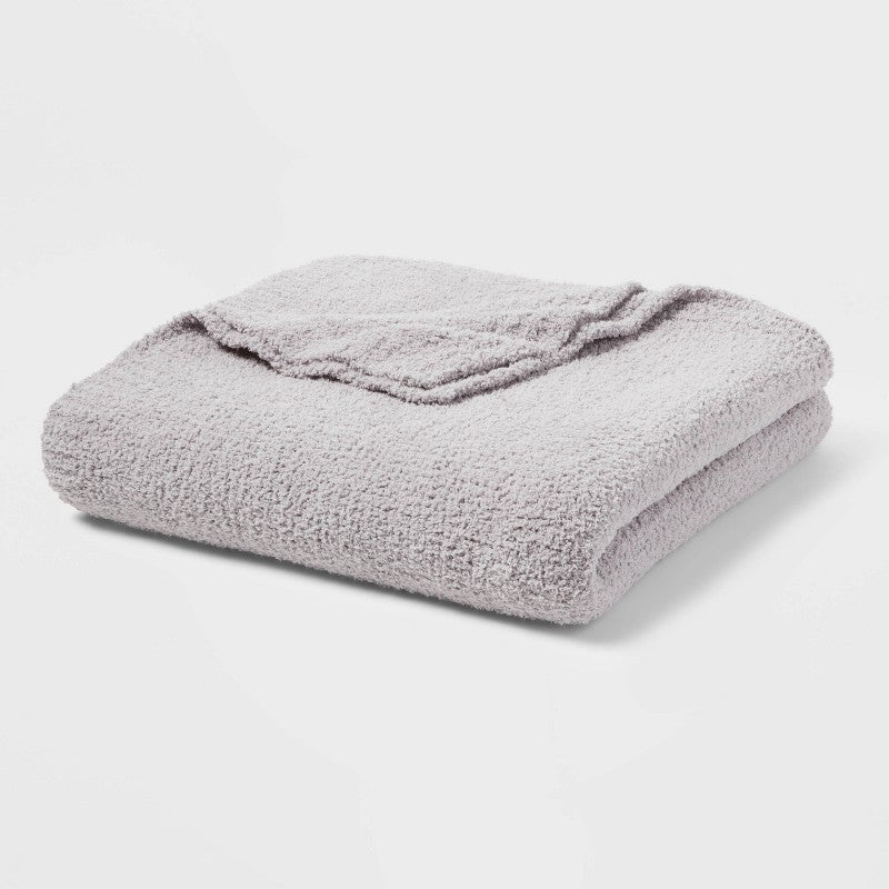 Full/Queen Cozy Chenille Bed Blanket Gray - Threshold: Midweight Knitted, Machine Washable, No Backing