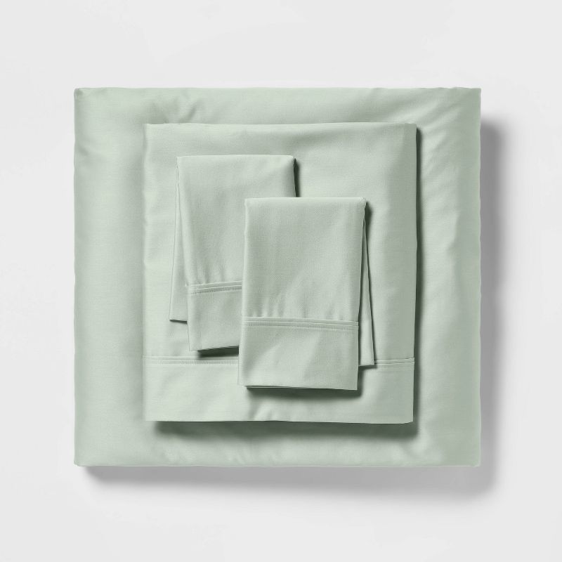 Twin/twin Xl Solid Performance 400 Thread Count Sheet Set Silver Green - Threshold™: Cotton Sateen, Wrinkle-resistant, Oeko-tex Certified : Target
