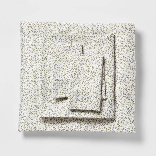 Queen Printed Performance 400 Thread Count Sheet Set Green Vine - Threshold: Cotton Sateen, Includes 2 Pillowcases, Fits 18" Mattress