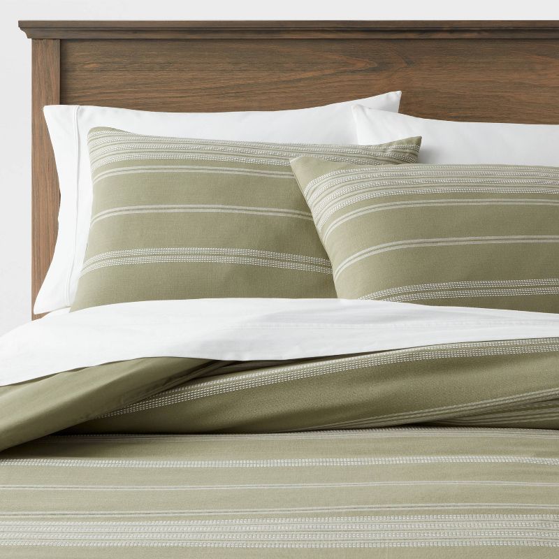 King Cotton Woven Stripe Duvet Cover & Sham Set Moss Green/white - Threshold™: Oeko-tex Certified, Lightweight Fabric : Target