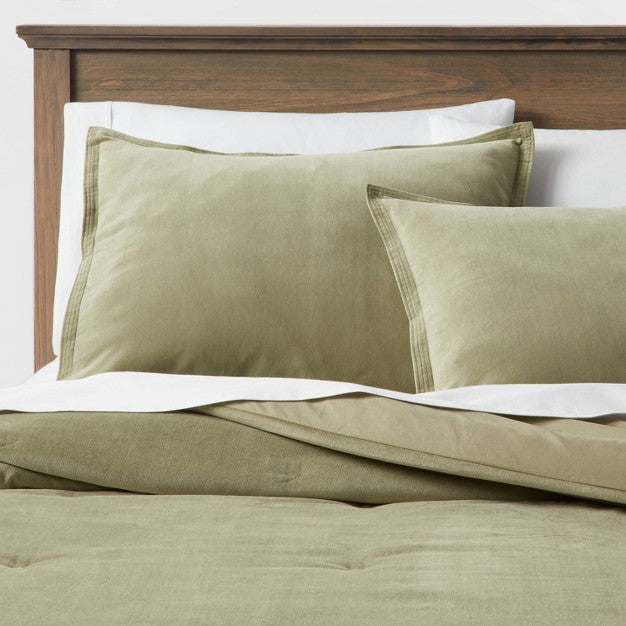 3pc King Velvet Comforter and Sham Set Green - Threshold: OEKO-TEX Certified, Year-Round Fabric