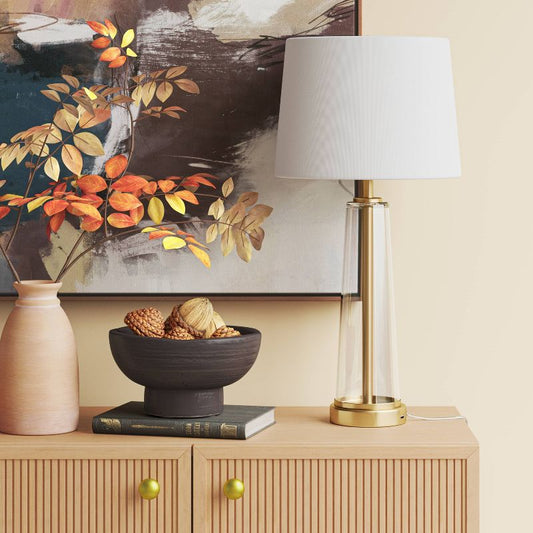 Tapered Fillable Table Lamp with USB Clear - Threshold: Gold Accent, Modern Desk Lighting, ETL Listed