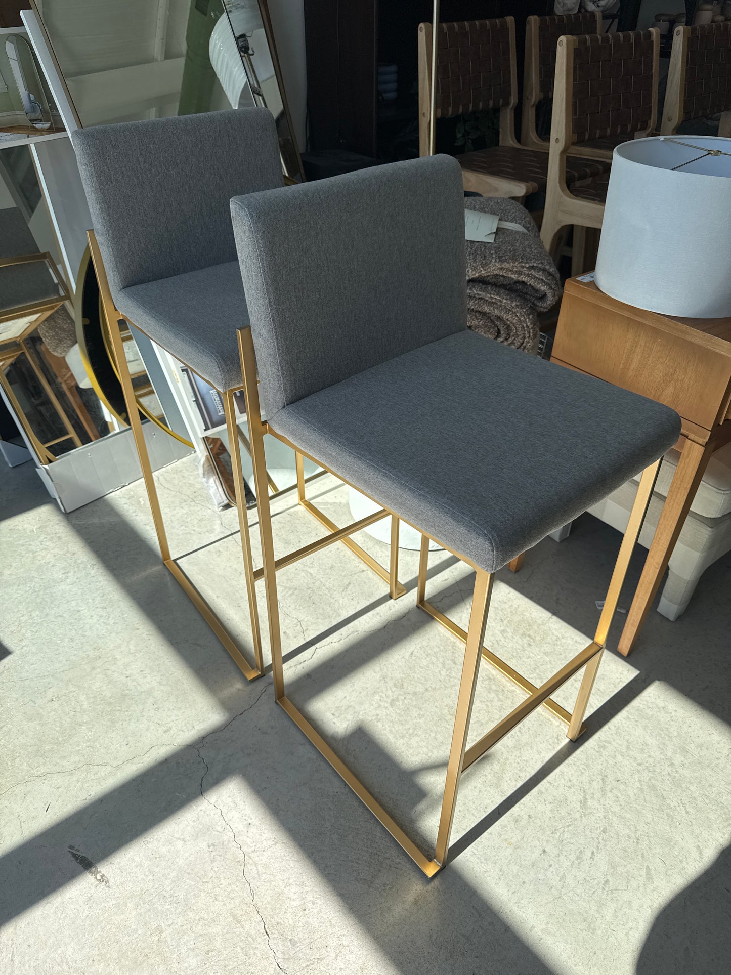 Set of 2 FujiHB Polyester/Steel Barstools Gold/Gray - LumiSource: High Back, Padded, Contemporary Design