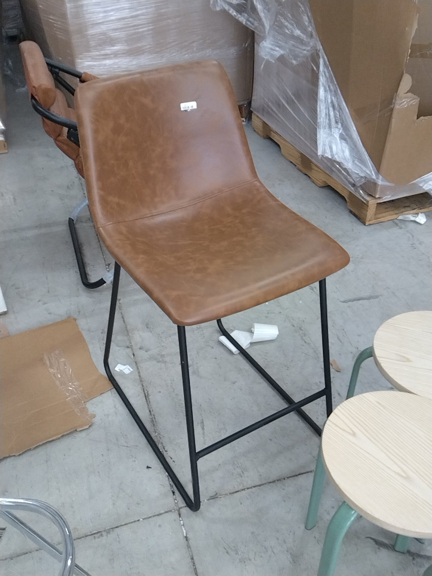 Bowden Faux Leather Counter Height Barstool Caramel - Threshold: Modern Square Upholstered, Metal Legs