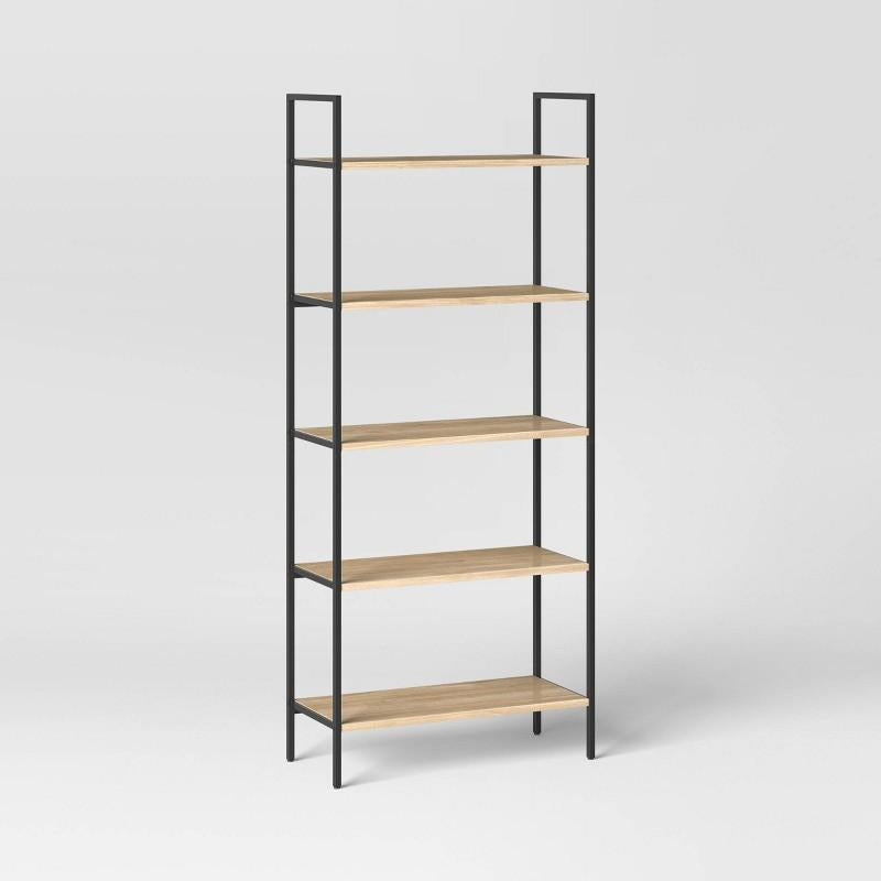 72" Loring 5 Shelf Ladder Bookshelf Vintage Oak - Threshold: Metal Frame, Open Back Design, Adult Assembly Required