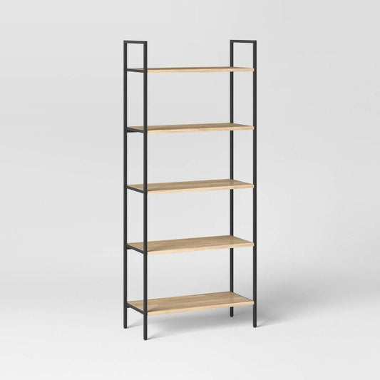 72" Loring 5 Shelf Ladder Bookshelf Vintage Oak - Threshold: Metal Frame, Open Back Design, Adult Assembly Required