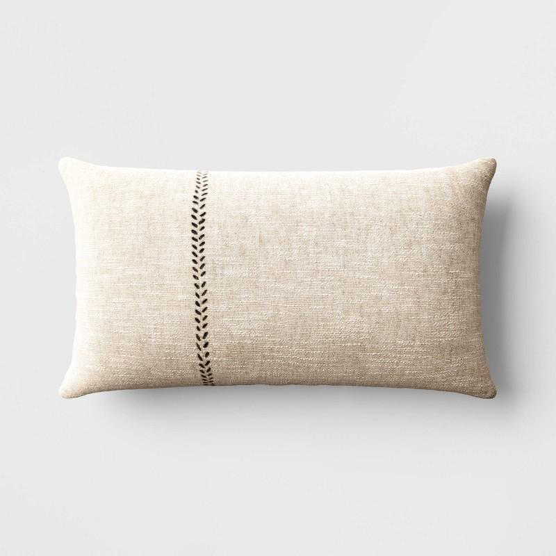 Oversized Stitched Lumbar Throw Pillow Neutral: Cotton-Linen Blend, Indoor - Threshold