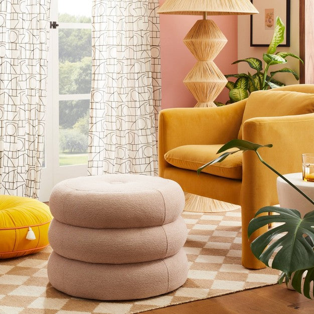Molise Pouf Blush Fabric - Opalhouse designed with Jungalow: Modern Round Upholstered Bench, No Assembly Required