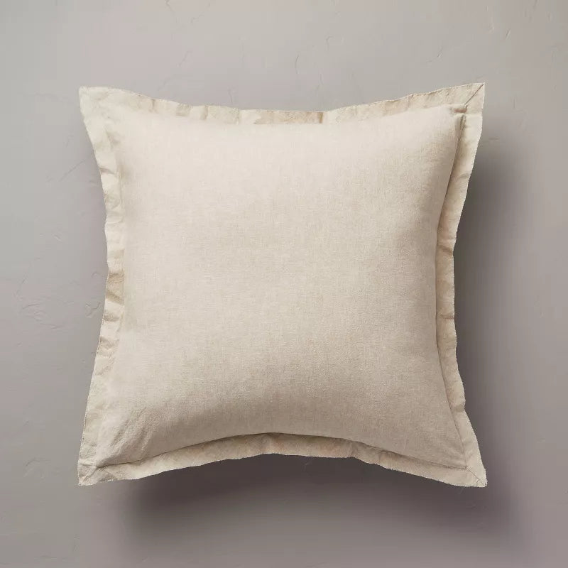 26"x26" Linen Blend Euro Bed Pillow Taupe: Flanged Edges, Zipper Closure - Hearth & Hand with Magnolia
