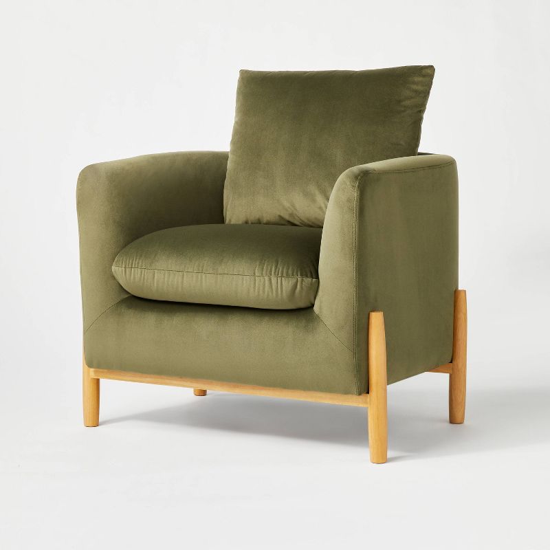 Elroy Accent Chair With Wooden Legs Olive Green Velvet - Threshold™ Designed With Studio Mcgee: Polyester Upholstery, Plywood Frame : Target