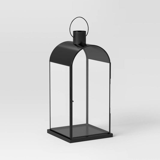 Short Metal Lantern Black - Threshold™: Modern Stainless Steel & Tempered Glass, Pillar Candle Compatible, Tabletop Decor : Target