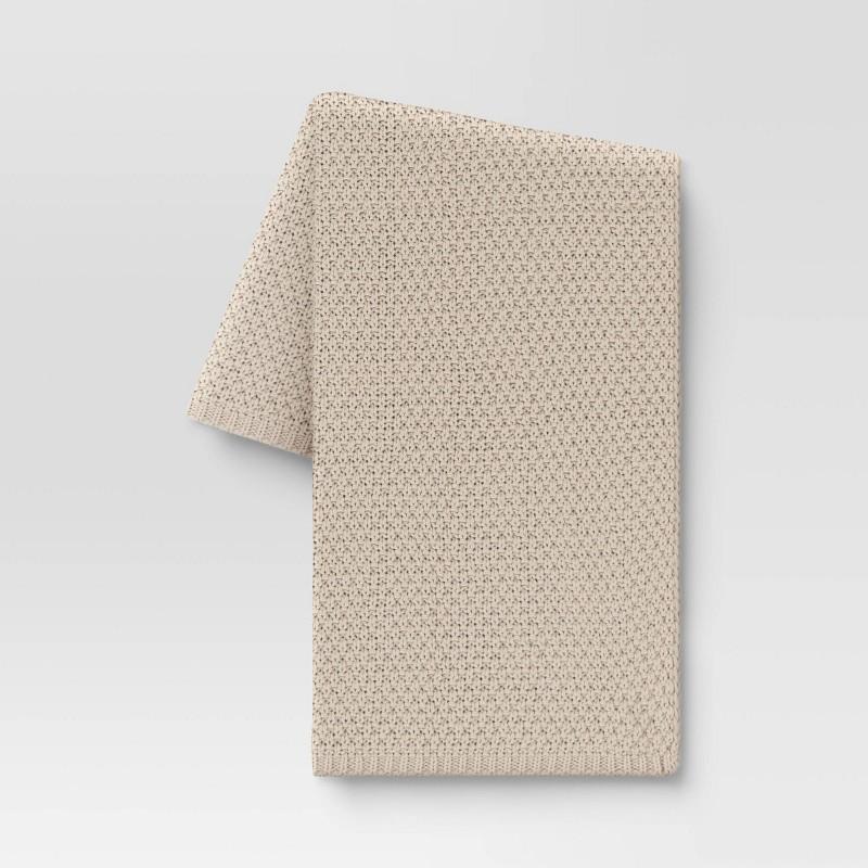 Oversized Recycled Knit Throw Blanket Off-White - Threshold: Midweight, Machine Washable, 50x70"