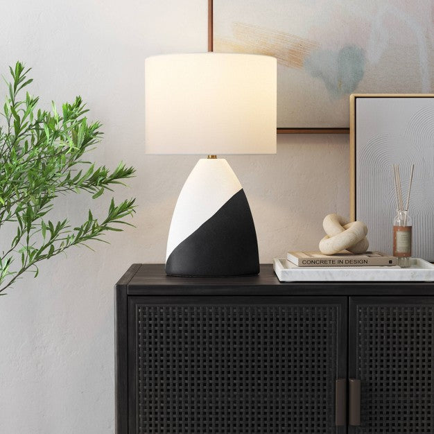 20.5"x12.5" Modern Table Lamp Black/White - Threshold: Ceramic Base, Linen Shade, UL Listed, No Assembly Required
