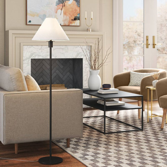 60"x15" Stick Floor Lamp With Tapered Shade Black - Threshold™: Modern Metal Standing Light, Ul Listed, Linen Cone Shade : Target