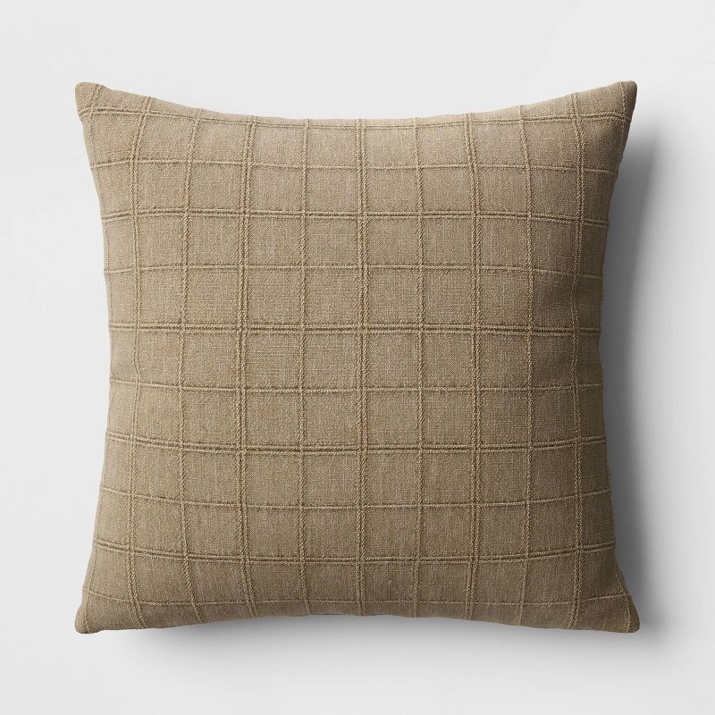 Oversized Woven Washed Windowpane Square Throw Pillow Green - Threshold™: Decorative, Indoor, Zipper Closure, Removable Cover : Target