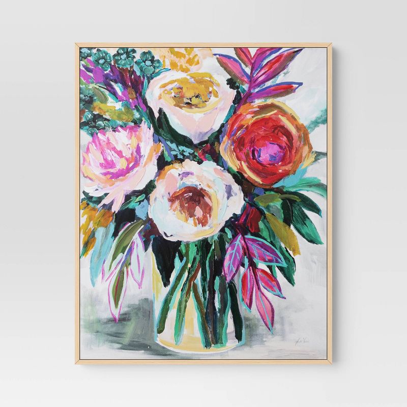 24" X 30" Colorful Floral Framed Canvas Natural - Threshold™ : Target
