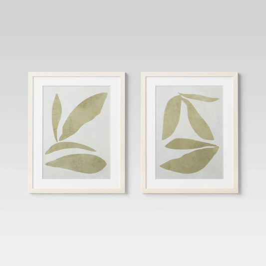 (Set of 2) 16" x 20" Leaf Framed Wall Art Set Natural - Threshold: Botanical Drawing, Beige Frame, Vertical Display (Please be advised that sets may be missing pieces or otherwise incomplete.)