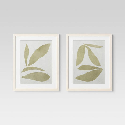 (set Of 2) 16" X 20" Leaf Framed Wall Art Set Natural - Threshold™: Botanical Drawing, Beige Frame, Vertical Display : Target