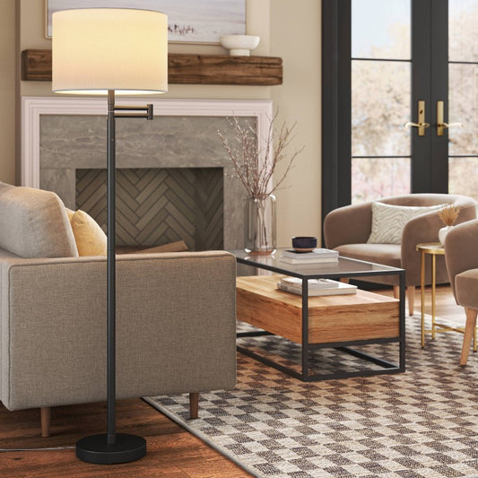 16" Metal Column Swing Arm Floor Lamp Black/White - Threshold: Adjustable, Modern Design