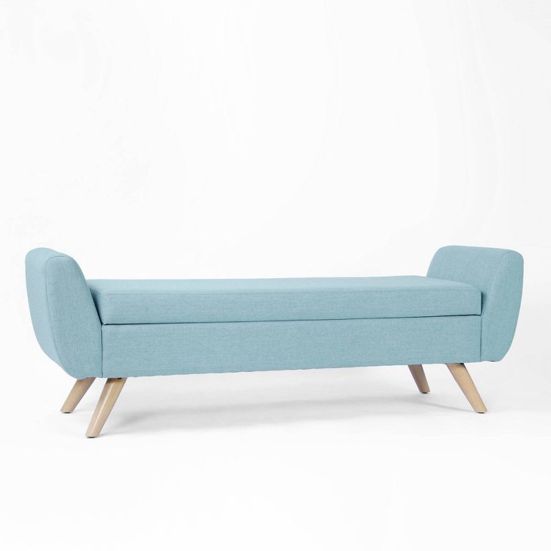 Modern Storage Bench With Wood Legs French Blue Woven - Homepop: Upholstered Ottoman For Bedroom, End Of Bed Seating : Target