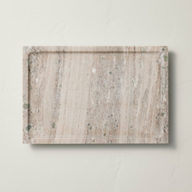 8"x12" Footed Marble Countertop Tray Warm Beige - Hearth & Hand™ With Magnolia: Acacia Wood Base, Rectangular Shape : Target